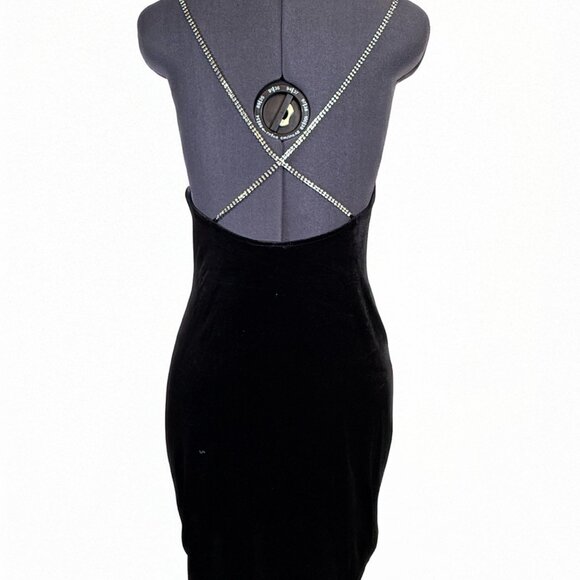 H&M Velvet Rhinestone Strap Mini Dress – Black Crisscross Back Size S - Picture 5 of 8